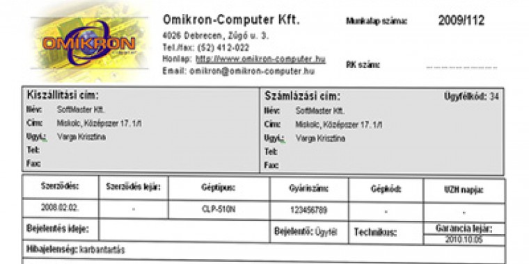 Munkalap és készletgazdálkodási szoftver